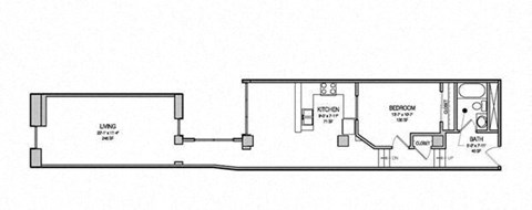 Floor plan for 1 bed, 1 bath, 825 sqft